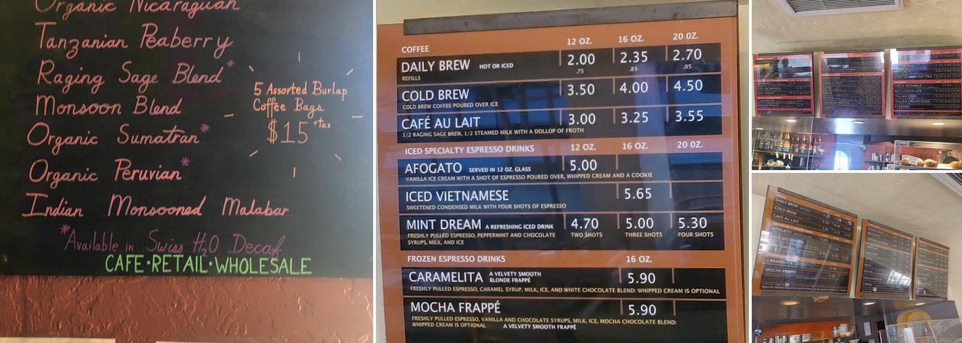Raging Sage Coffee Roasters Menu