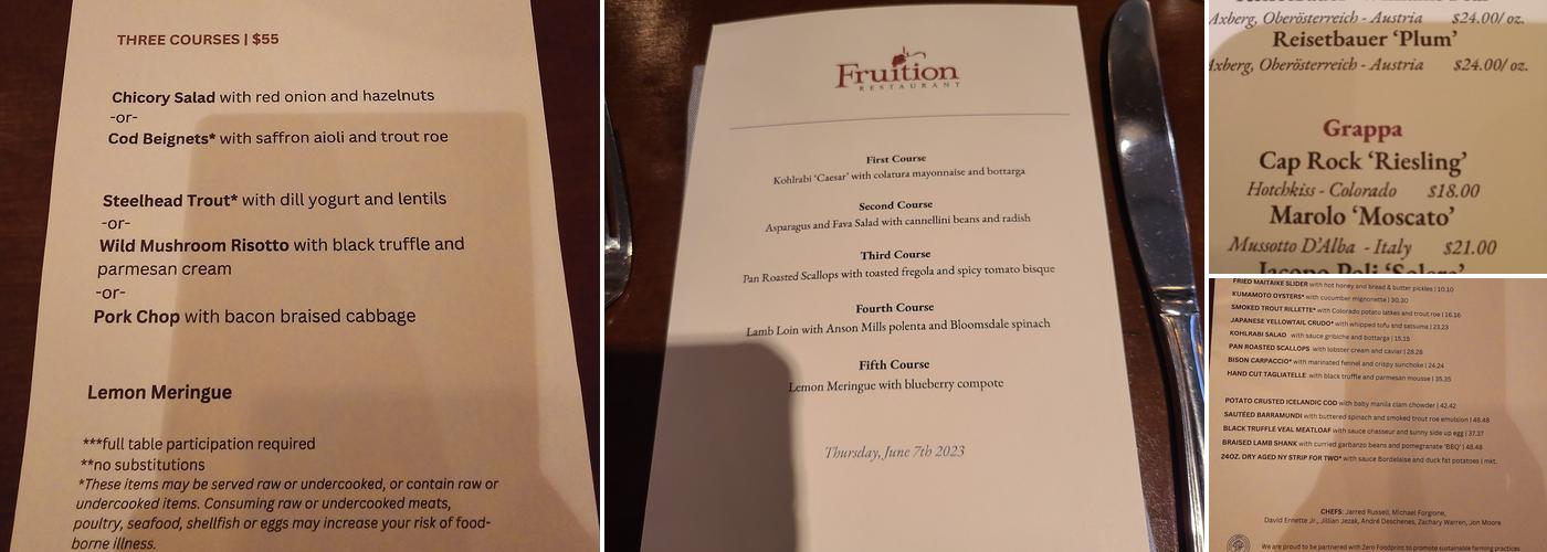Fruition Restaurant Menu