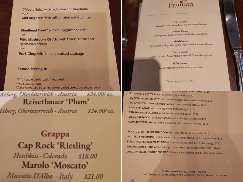 Fruition Restaurant Menu