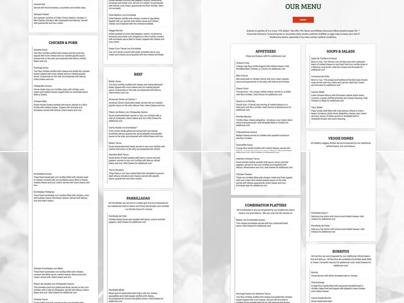 La Parrilla Suiza Menu