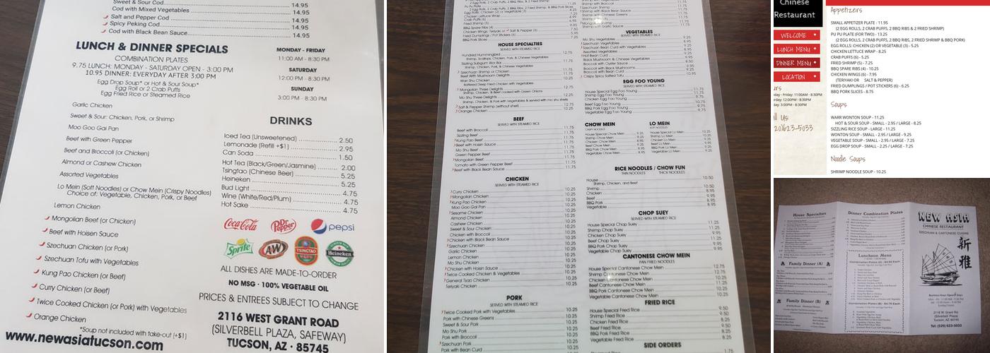 New Asia Chinese Restaurant Menu