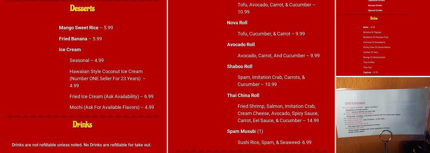 Thai China Bistro Menu