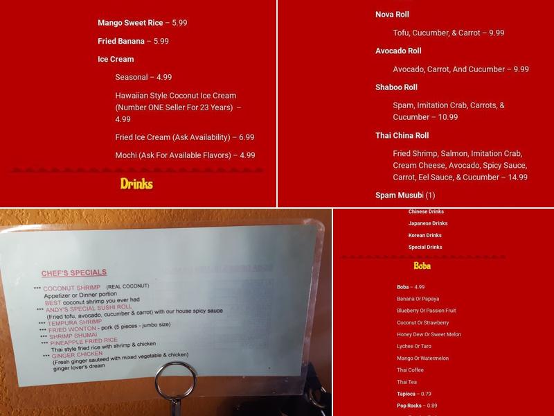 Thai China Bistro Menu