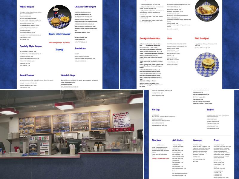 Major's Burgers Menu
