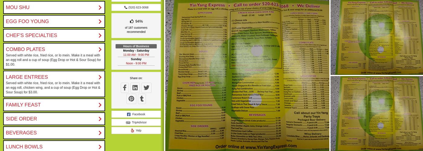 Yin Yang Express Menu