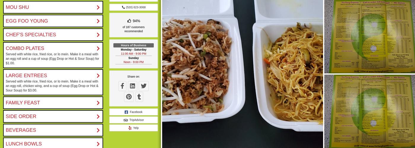 Yin Yang Express Menu