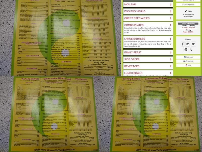 Yin Yang Express Menu