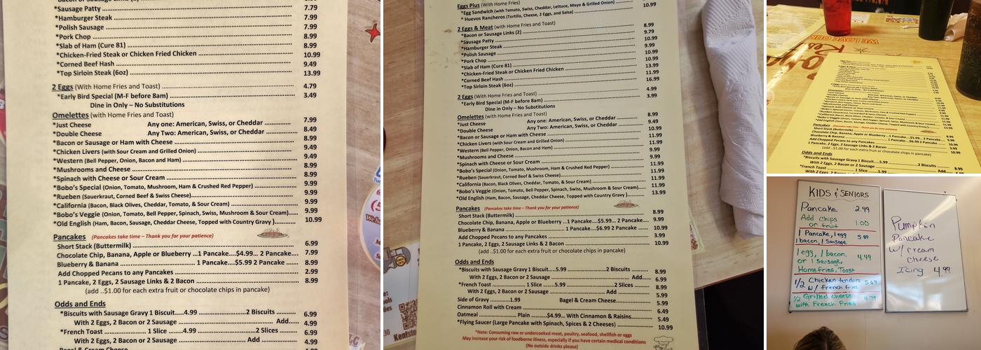 Bobo's Restaurant Menu