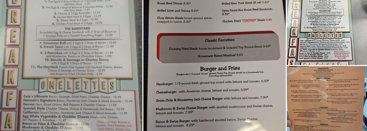 Robert's Restaurant Menu