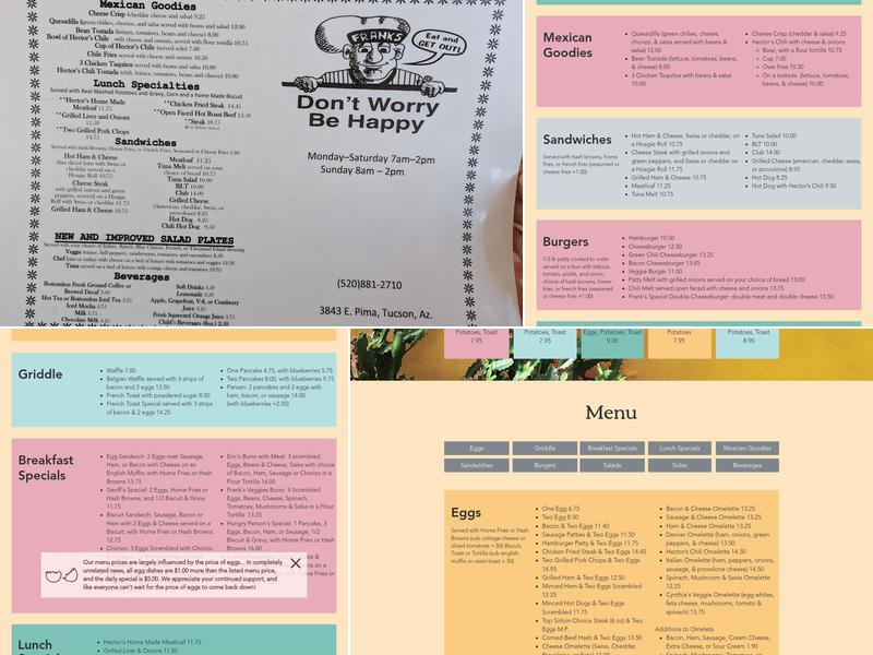 Frank's Restaurant Menu