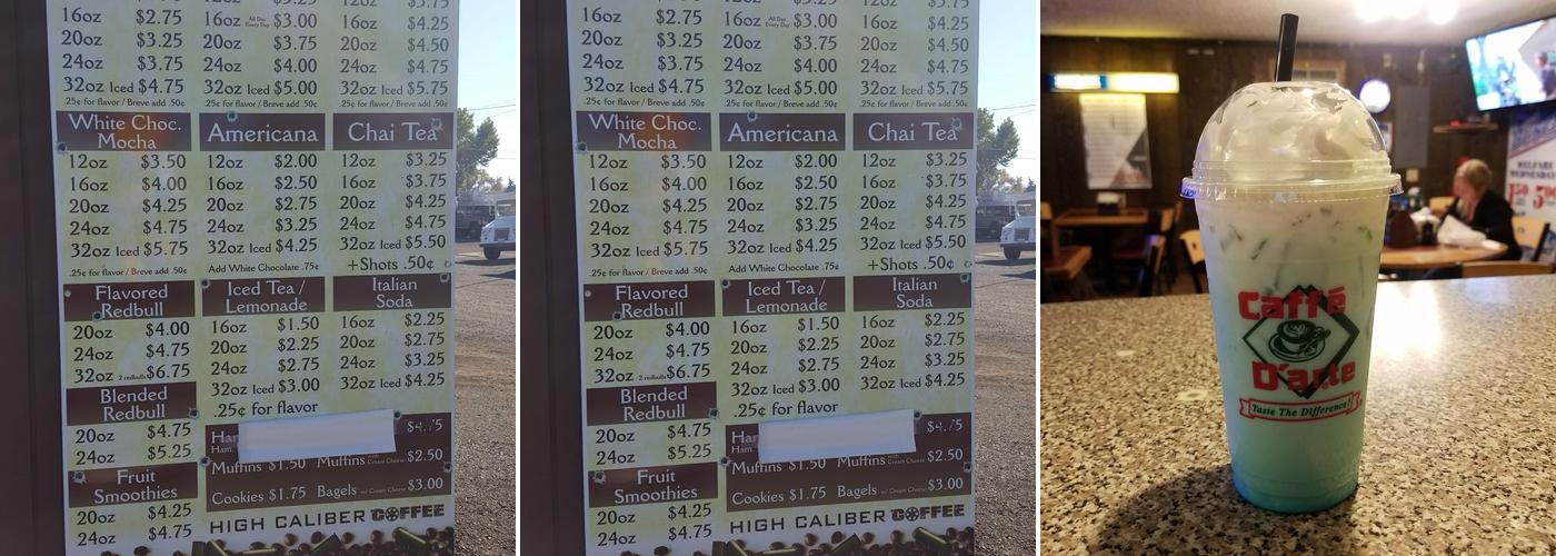 High Caliber Coffee Menu