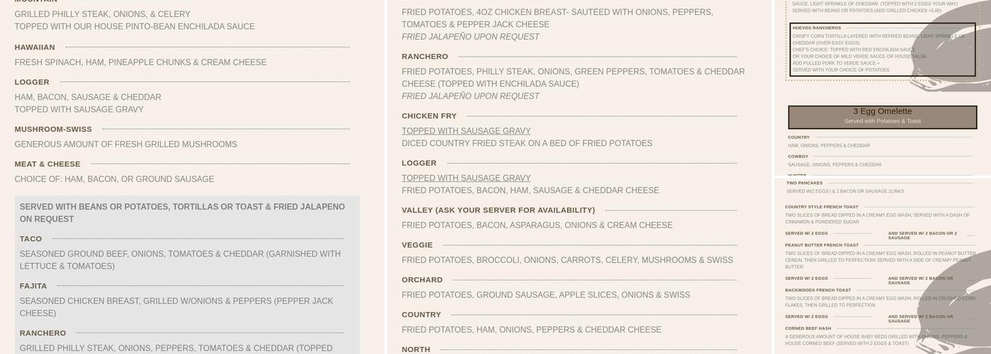 Backwoods Cafe Menu