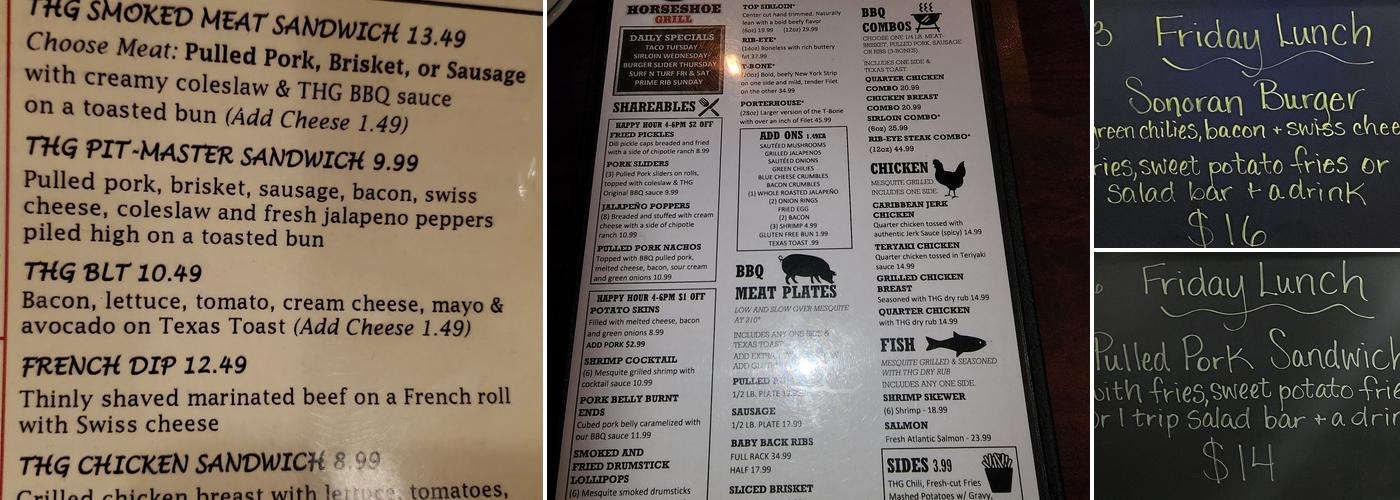 The Horseshoe Grill Menu