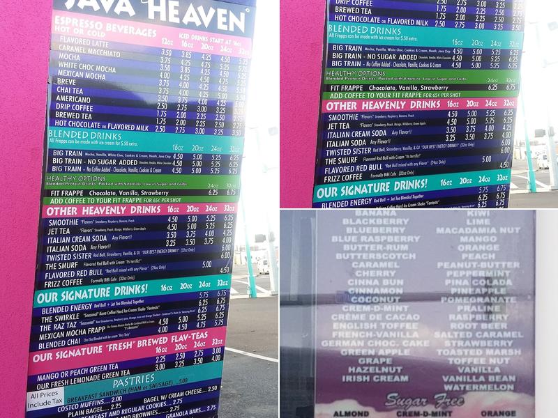 Java Heaven Menu