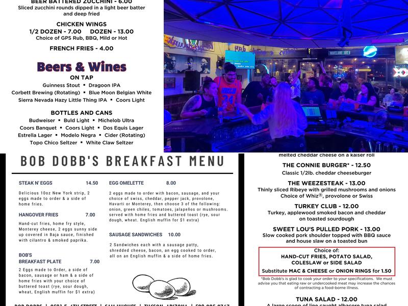 Bob Dobb's Bar & Grill Menu