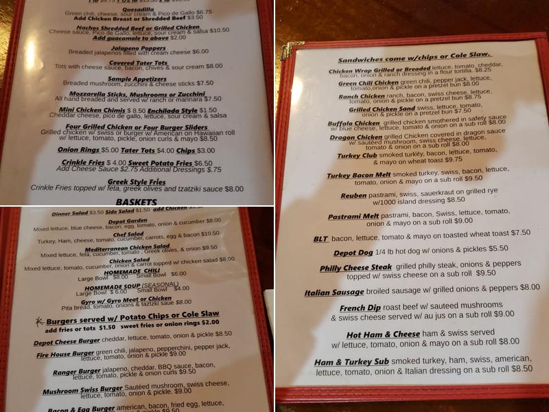 The Depot Bar Menu