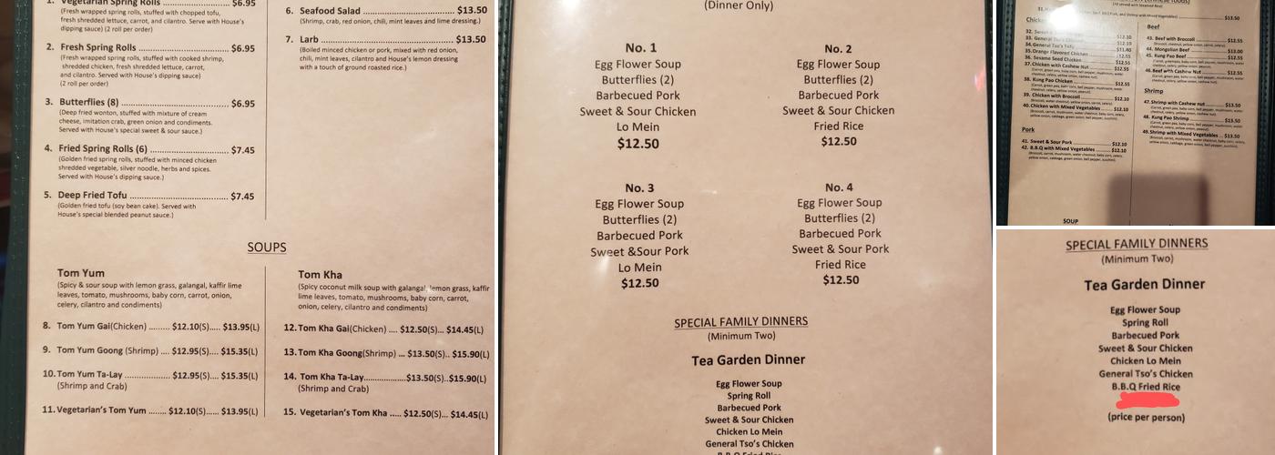 Tea Garden Menu