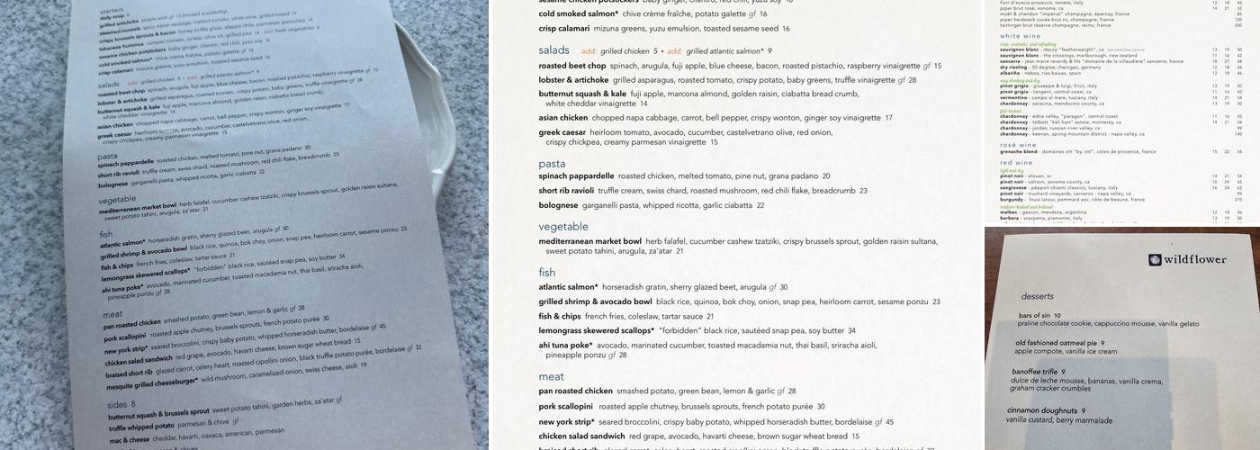 Wildflower Menu