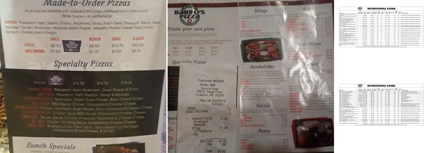 Barro's Pizza Menu