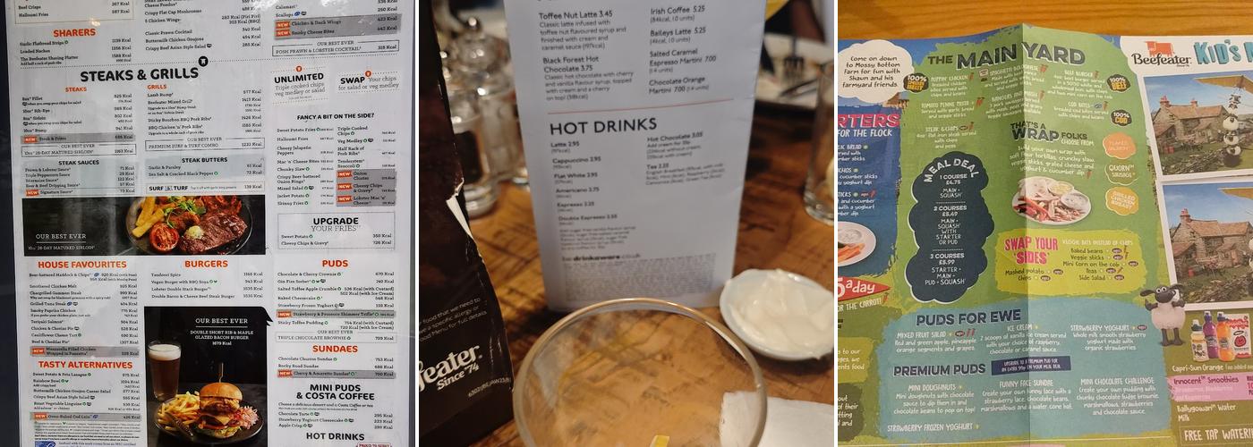 The Griff House Beefeater Menu