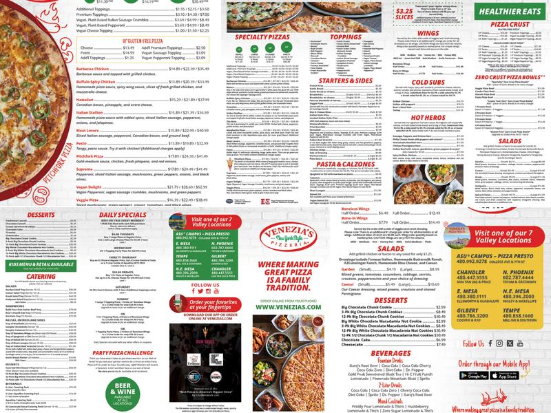 Venezia's Pizza Menu