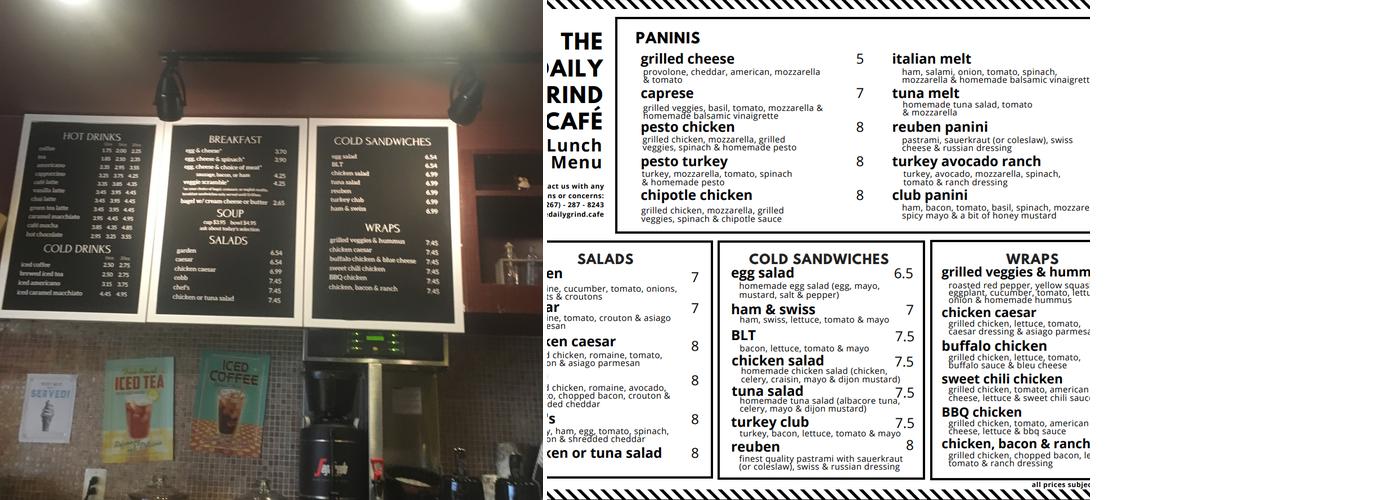 Daily Grind Cafe Menu