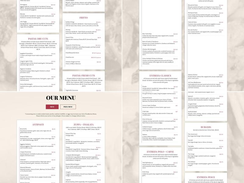 Cafe Michelangelo Menu
