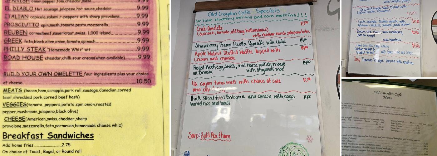 Old Croydon Cafe Menu