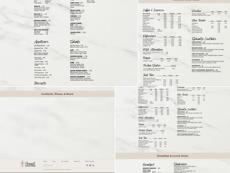 Honeycutt Coffee Cafe Menu