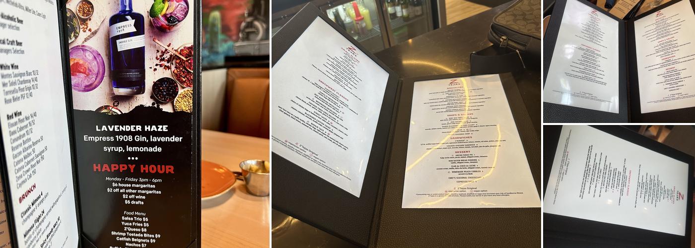 Z'Tejas Menu