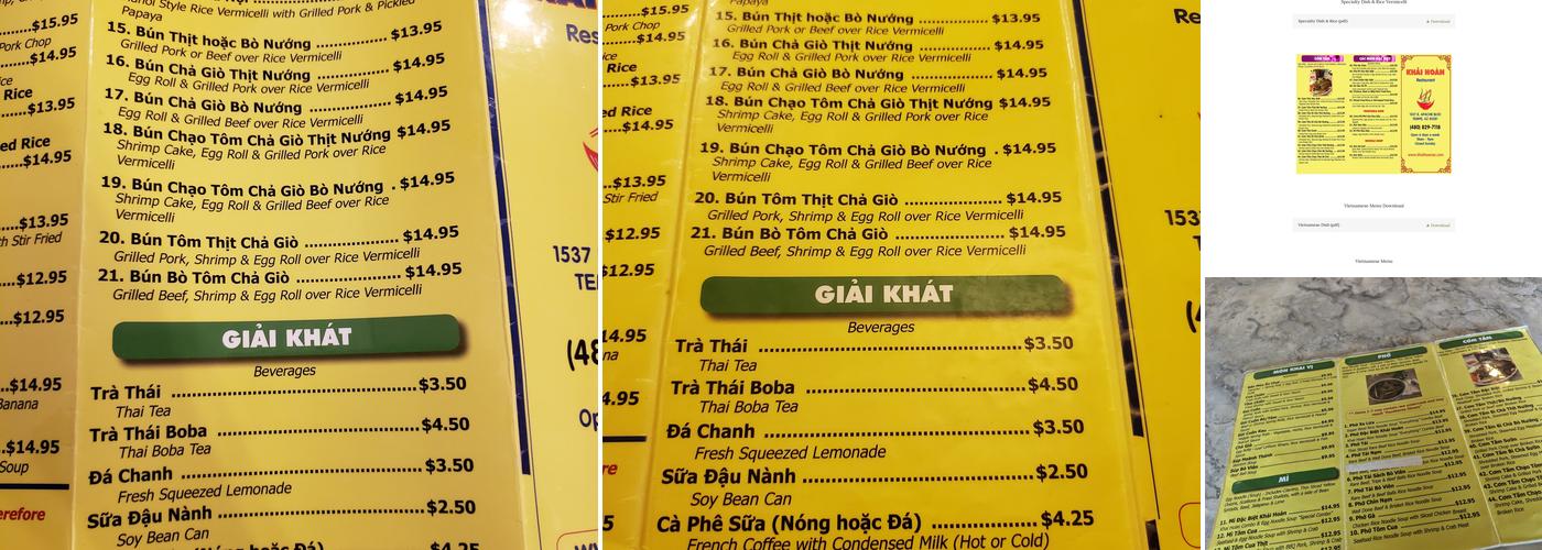 Khải Hoàn Restaurant Menu
