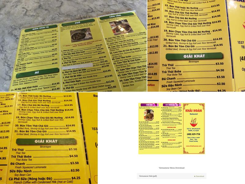 Khải Hoàn Restaurant Menu