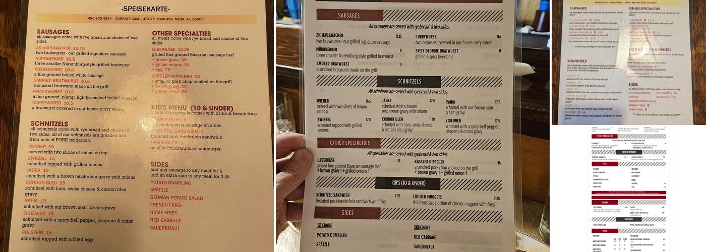 Zur Kate German Restaurant Menu