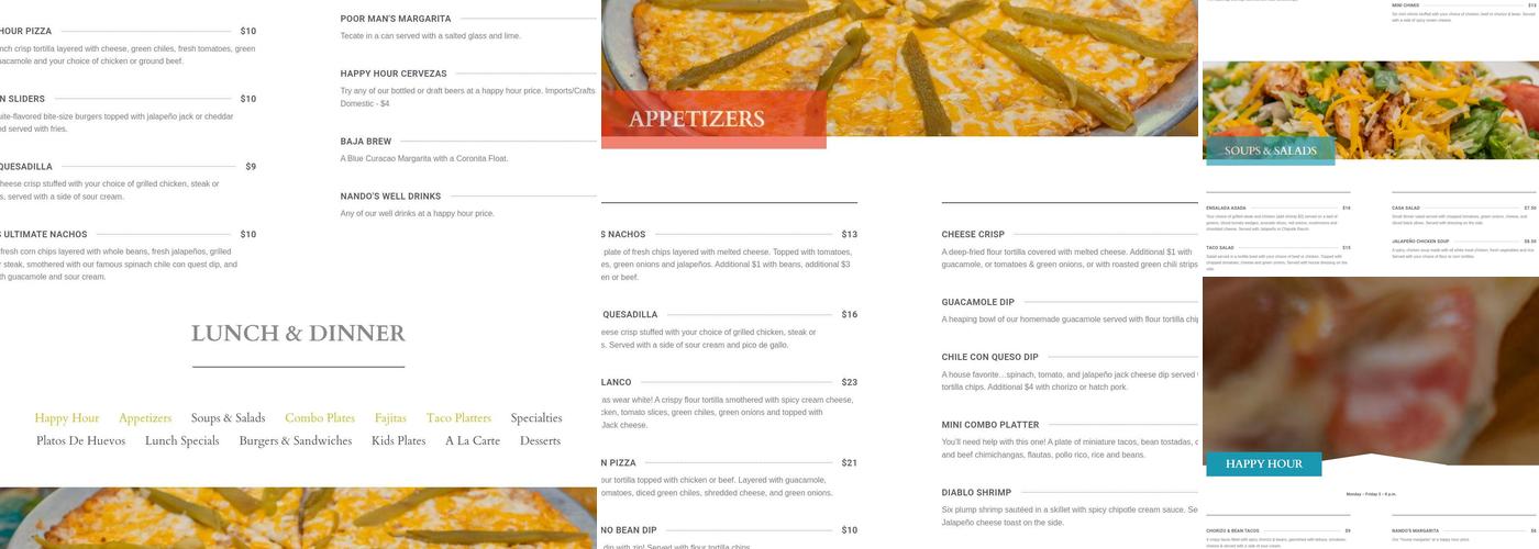 Nando's Mexican Cafe Menu