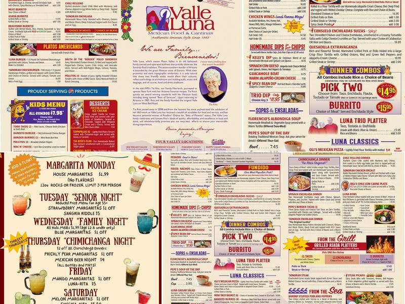Valle Luna Menu