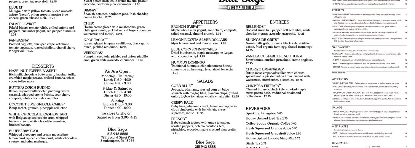 Blue Sage Vegetarian Grille Menu