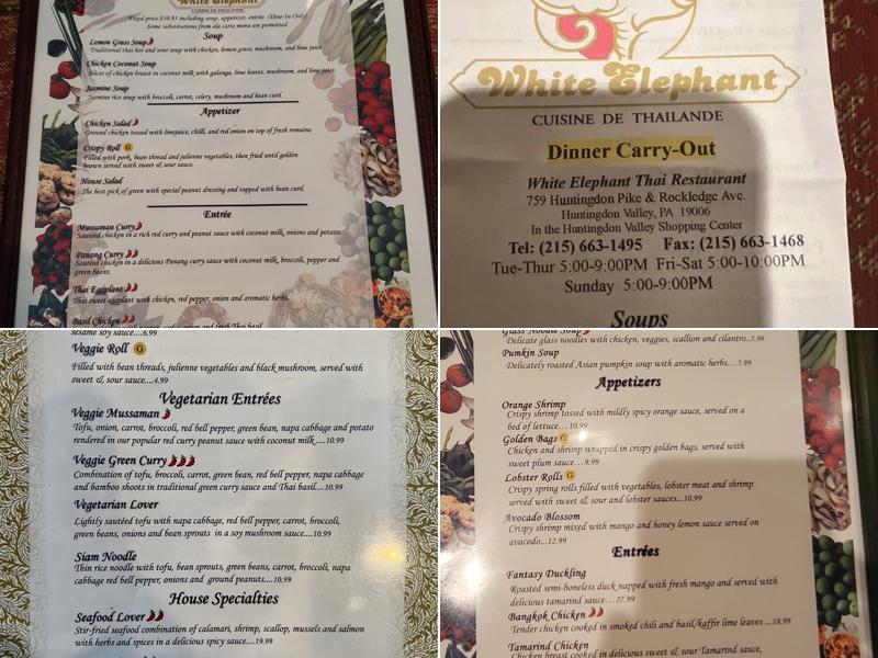 White Elephant Restaurant Menu