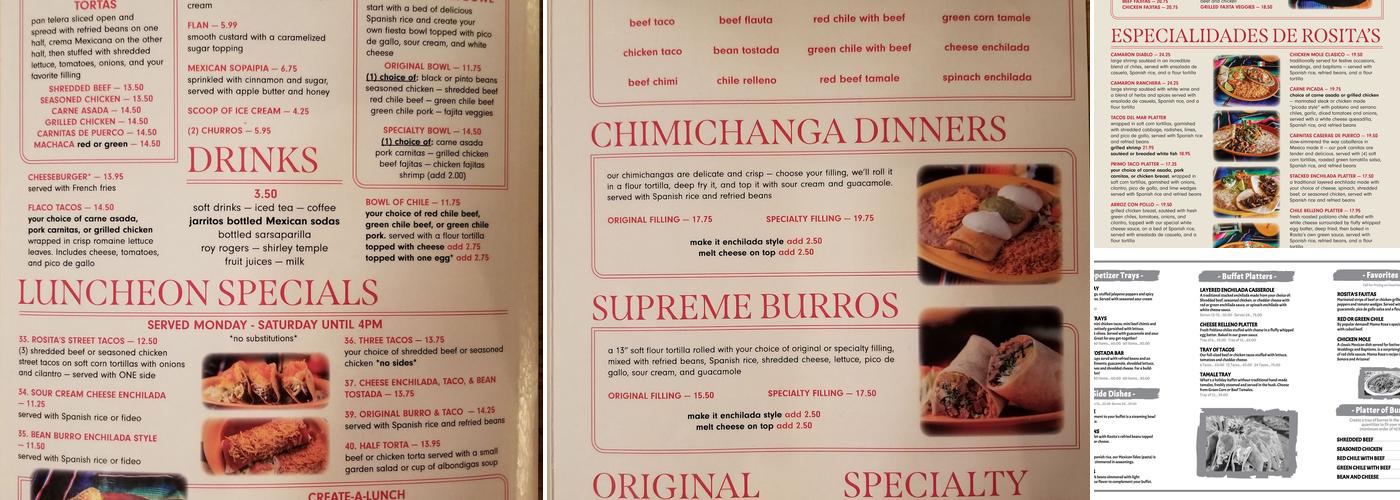 Rosita's Fine Mexican Food Menu