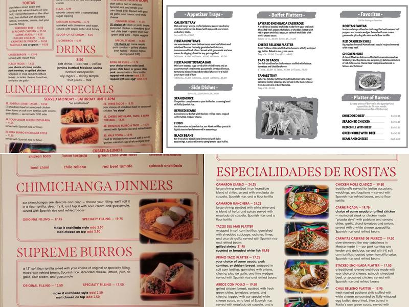 Rosita's Fine Mexican Food Menu