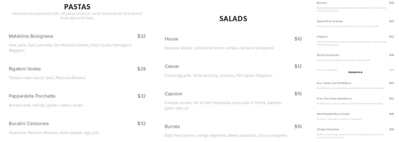 Macaroni's Menu