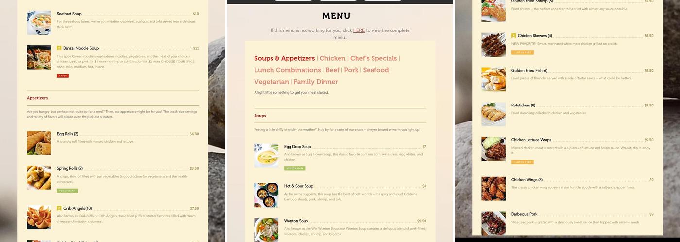 Zen Chinese Food Menu