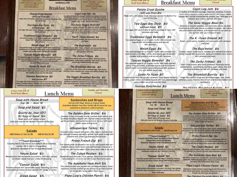 The Knead Café Menu