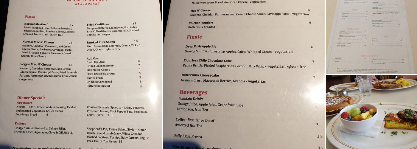 The Normal Restaurant and Bar Menu