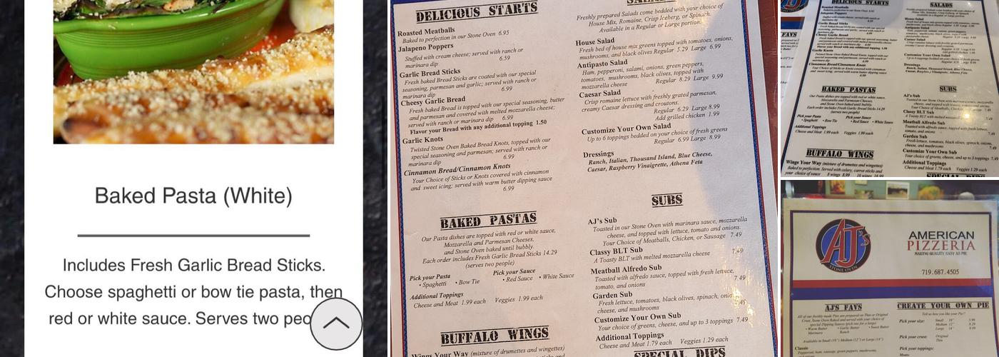 AJ's Pizzeria Menu