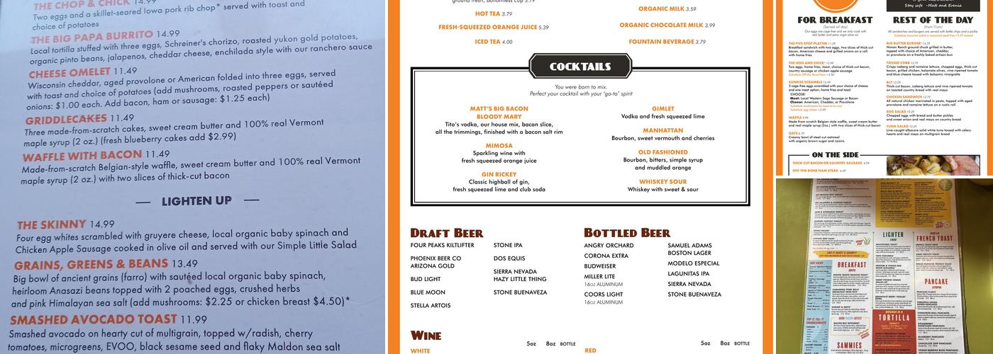 Matt's Big Breakfast Menu