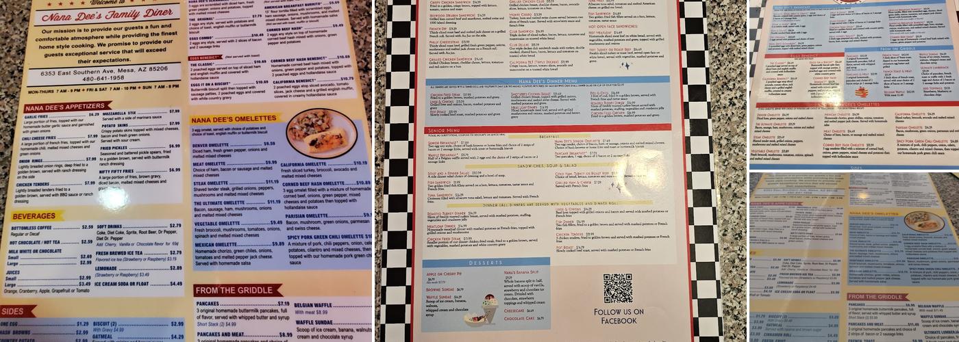 Nana Dee's Diner Menu