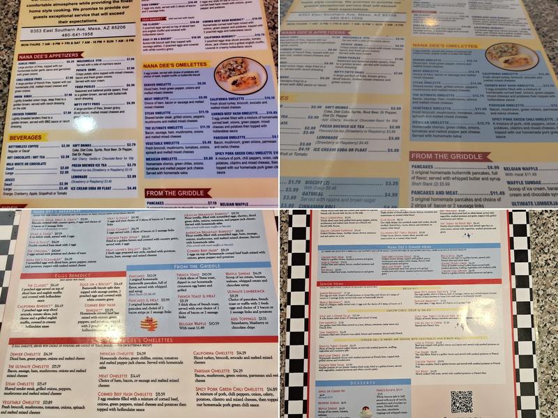 Nana Dee's Diner Menu