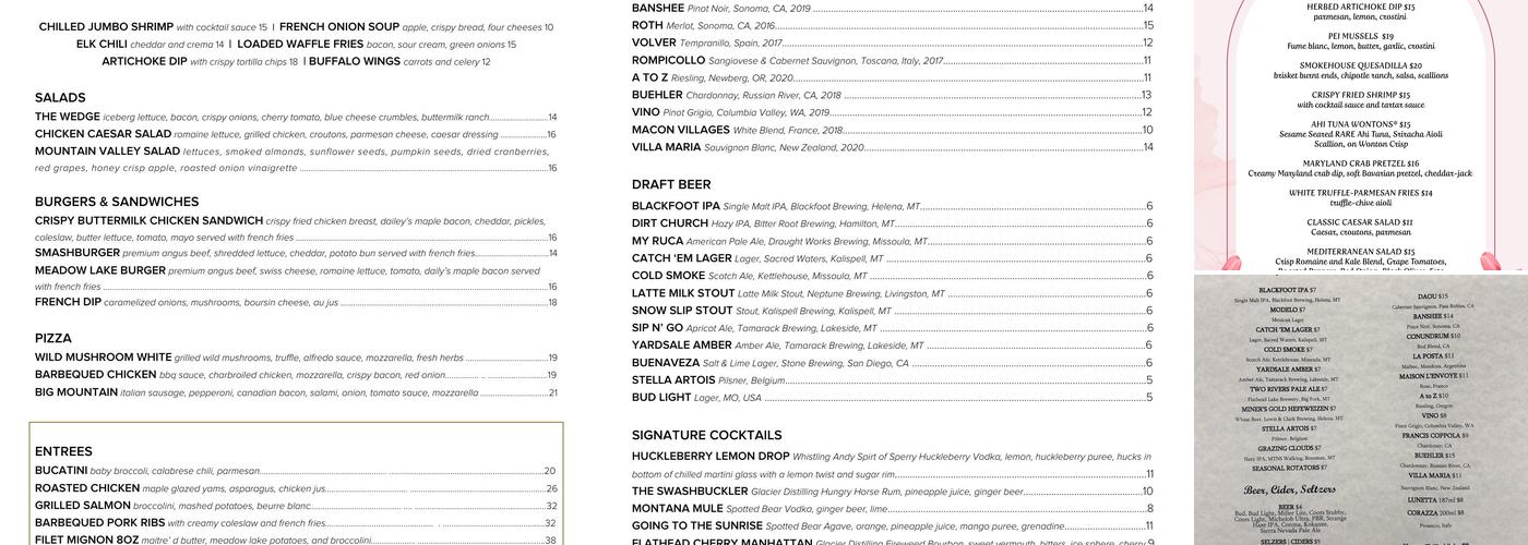 Meadow Lake Bar and Grille Menu