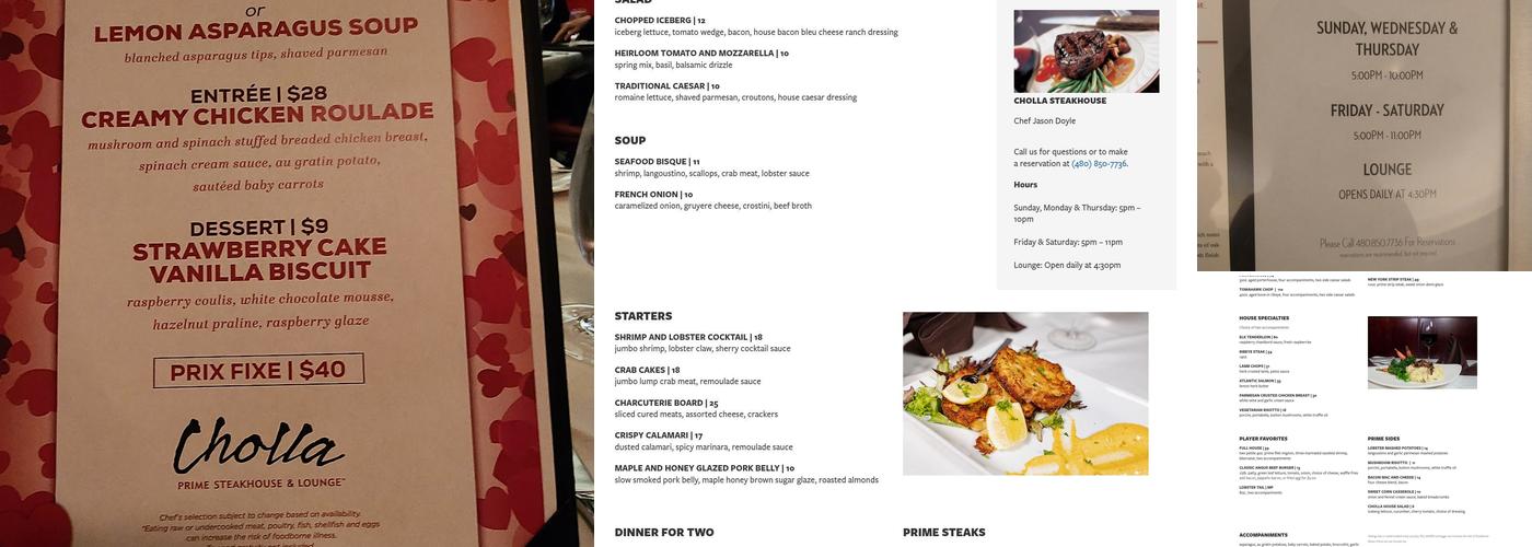 Cholla Prime Steakhouse & Lounge Menu