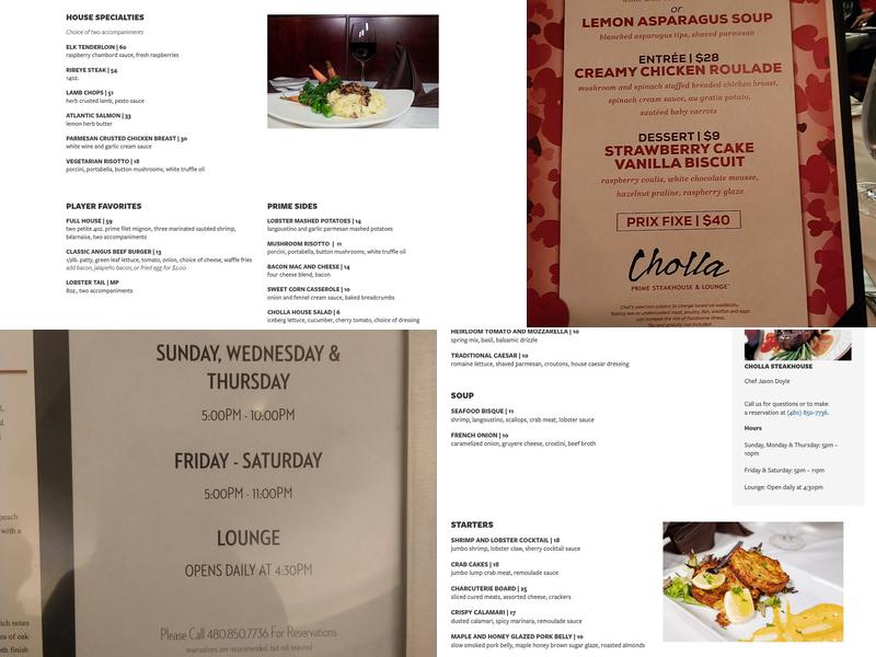 Cholla Prime Steakhouse & Lounge Menu